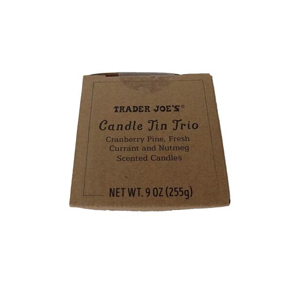 Trader Joe's Candle Tin Trio NEW Cranberry Pine Fresh Currant Nutmeg - Picture 2 of 3